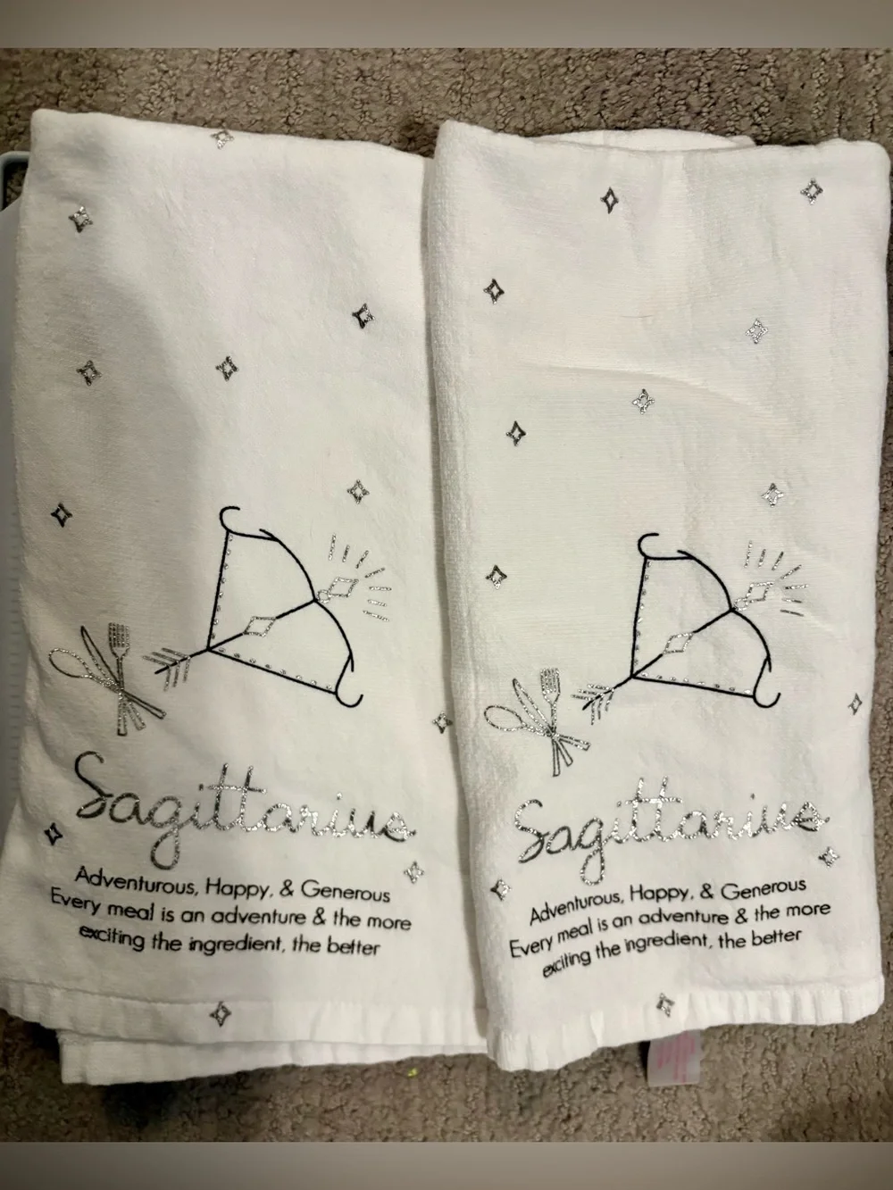129- Isaac Mizrahi White Sagittarius Kitchen Towels - Set of 2